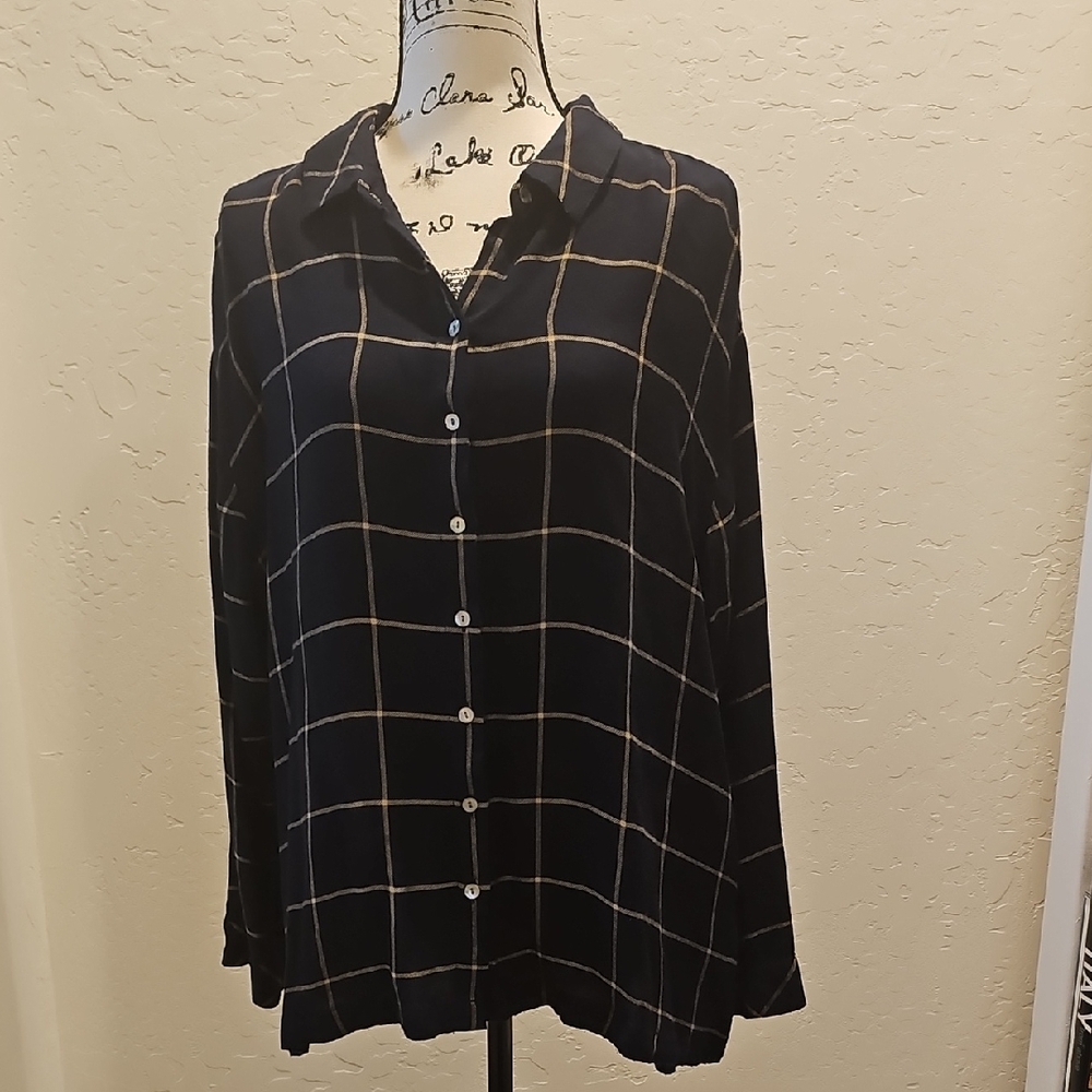 Navy and Tan Button-Up Shirt